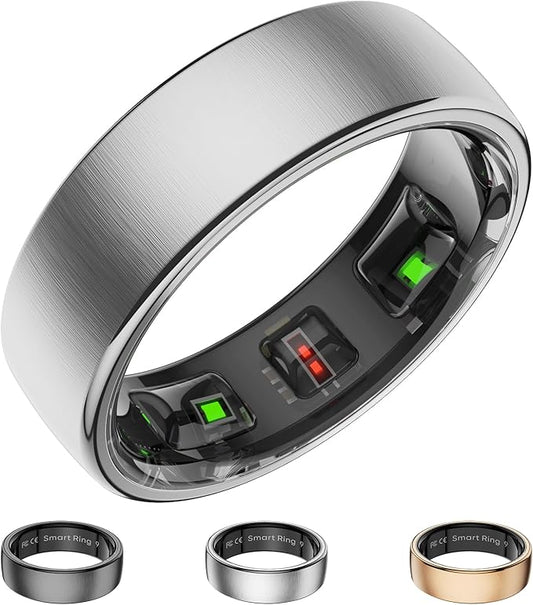 Smart Ring for Women Men, Activity Fitness Tracker with 24/7 Heart Rate Monitor, Waterproof Sleep Tracker Fitness Ring, Step Counter, Calorie Pedometer, No APP Fee,for iOS Android (Silver,#9)