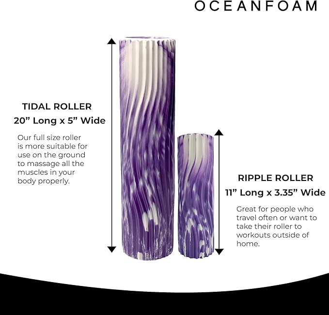 Oceanfoam Tidal Roller - Purple Marbled - Muscle Massage Foam Roller for Back Pain & Stretching - Firm and Ergonomic Wide Wave Textured - Yoga, Athletics, & Wellness - Full Size, 20" x 5"