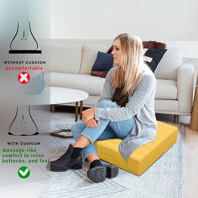 MeMoreCool Square Floor Pillow Seating for Adults Kids, Large Meditation Cushion Floor Pillow with Thick Foam & Soft Tufted Cover, Washable Big Pillow Seat Floor Cushion for Sitting Yoga 22" Yellow