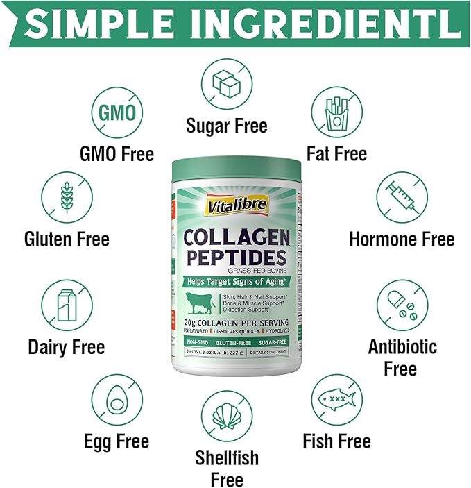 Bovine Collagen Peptides Powder for Women and Men, Grass-Fed Hydrolyzed Collagen Protein Type I & III, Skin, Hair, Nails, Bones, Digestion, Unflavored, Non-GMO, Keto & GF, 11 Servings, 8oz