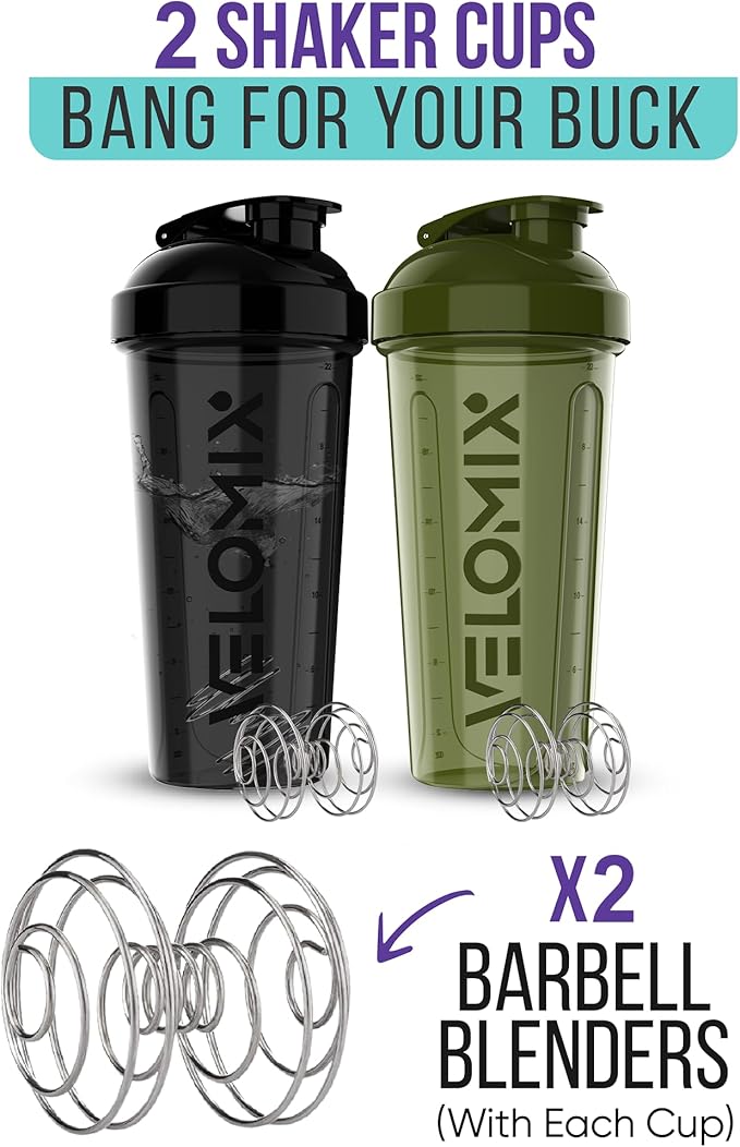 '-2 Pack- 28 oz Protein Shaker Bottles for Protein Mixes - 2x Wire Whisk | Leak Proof Shaker Cups for Protein Shakes | Protein Shaker Bottle Pack | Shakers for Protein Shakes-Green&Black