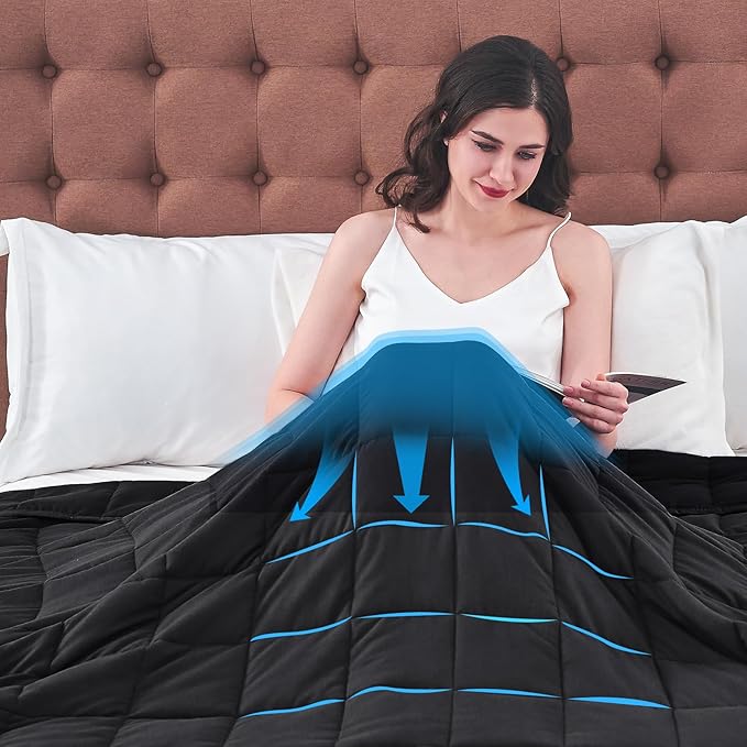 yescool Weighted Blanket for Adults (15 lbs, 48" x 72", Black) Cooling Heavy Blanket for Sleeping Perfect for 160-180 lbs, Twin Size Breathable Blanket with Premium Glass Bead, Machine Washable