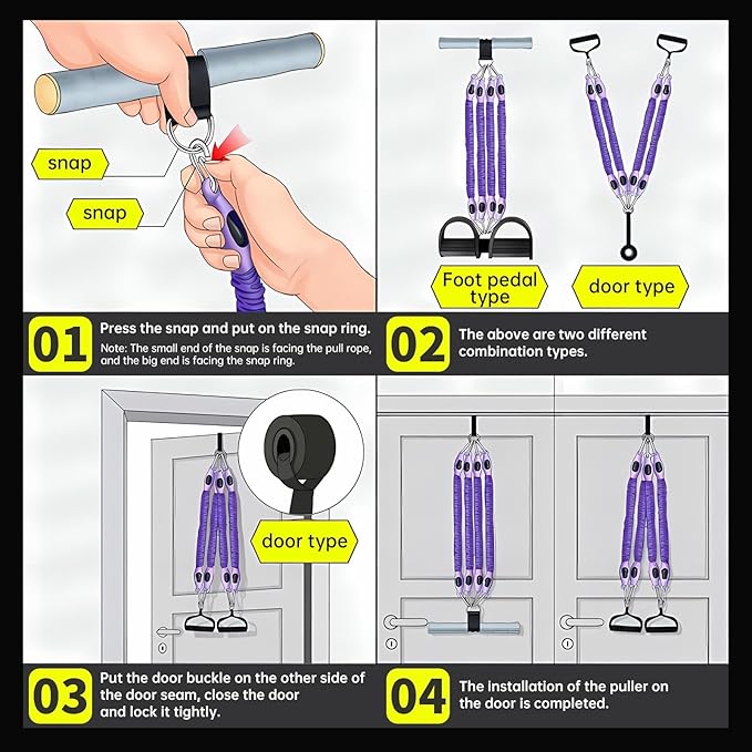 2025 Upgrade Pedal Resistance Band, 4-Tube Elastic Sit Up Pull Rope for Men and Women, Pedal Puller for Strength Training, Foot Resistance Rope for Physical Therapy, with 5Pcs Exercise Bands