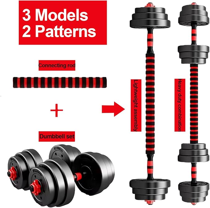 Adjustable Dumbbell Set, 5-44 lbs Free Weight Set with Connector for Barbell, Dumbbells, Push-Up Options, Fitness Exercises for Home Gym Suitable Men/Women