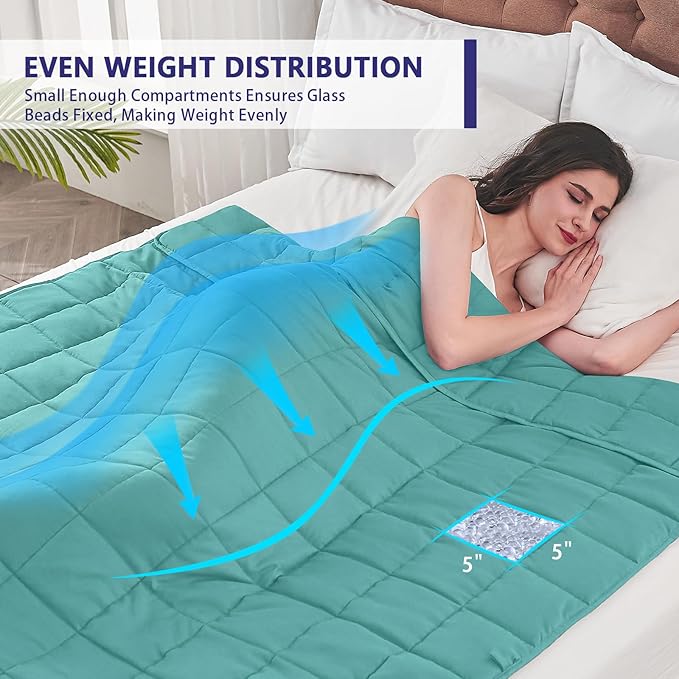 yescool Weighted Blanket for Adults (15 lbs, 60" x 80", Teal) Cooling Heavy Blanket for Sleeping Perfect for 140-160 lbs, Queen Size Breathable Blanket with Premium Glass Bead, Machine Washable