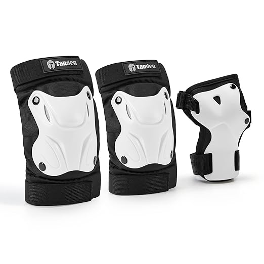 Skating Protective Gear Adult Youth Knee Pads and Elbow Pads Set, Skateboard Wrist Guards for Roller Skating Skateboarding Cycling White