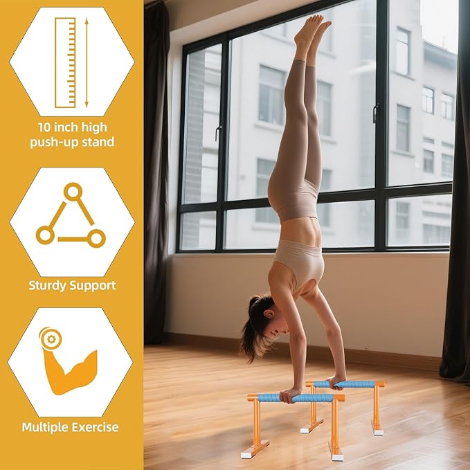 Strength Training Parallettes I-Sit Push Up Bars, Pushup Handles Calisthenics Equipment for Home Workout, Anti-slip Gymnastics Bars, Handstand & Dip Bar for Outdoor Exercise