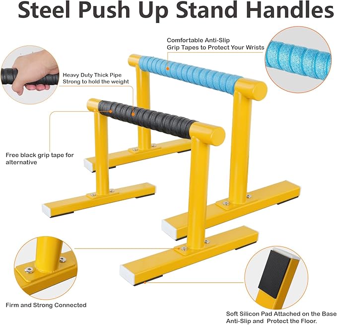Strength Training Parallettes I-Sit Push Up Bars, Pushup Handles Calisthenics Equipment for Home Workout, Anti-slip Gymnastics Bars, Handstand & Dip Bar for Outdoor Exercise