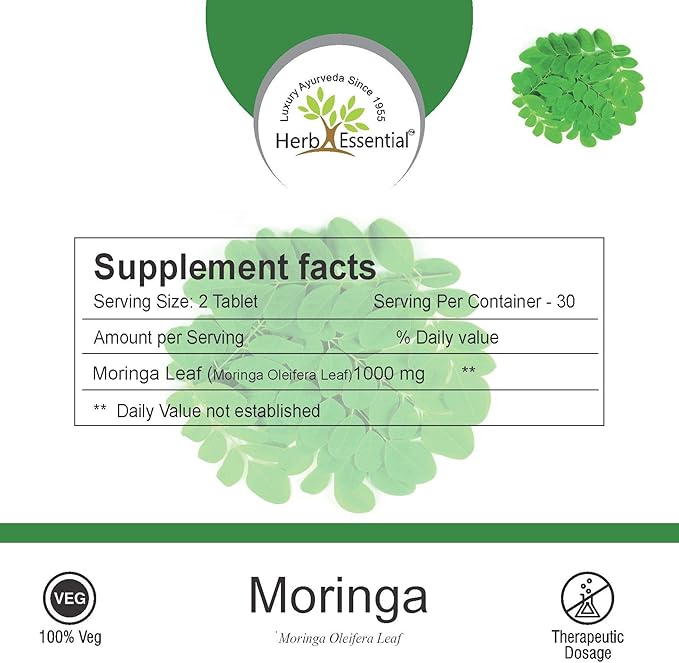 Organic Moringa Leaf Tablets 60 Tablets (500mg), Non-GMO and Gluten Free Supplemen, Uncoated Malunggay Herbal Supplement, Complete Green Superfood