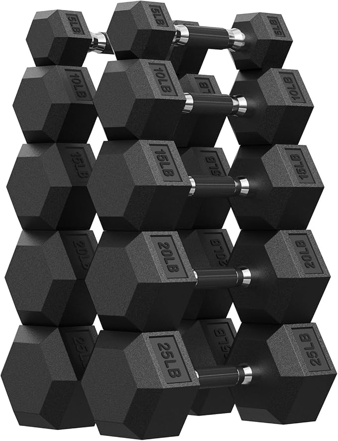Hex Dumbbell Set, 30-480 lb Set Rubber Encased Exercise & Fitness Dumbbells, Weights Dumbbells Set, Hand Weight for Strength Training