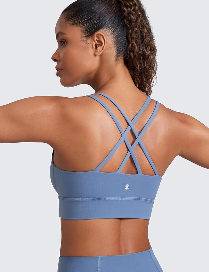 CRZ YOGA Softness Mold Womens Butterluxe Strappy Longline Sports Bra - Double Spaghetti Strap Workout Yoga Crop Top Athletic