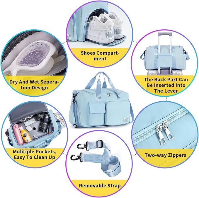 FIORETTO Women's Gym Duffle Bag with Shoes Compartment, 37L Capacity, Ideal for Travel, Gym, Sports, Duffel, Weekender