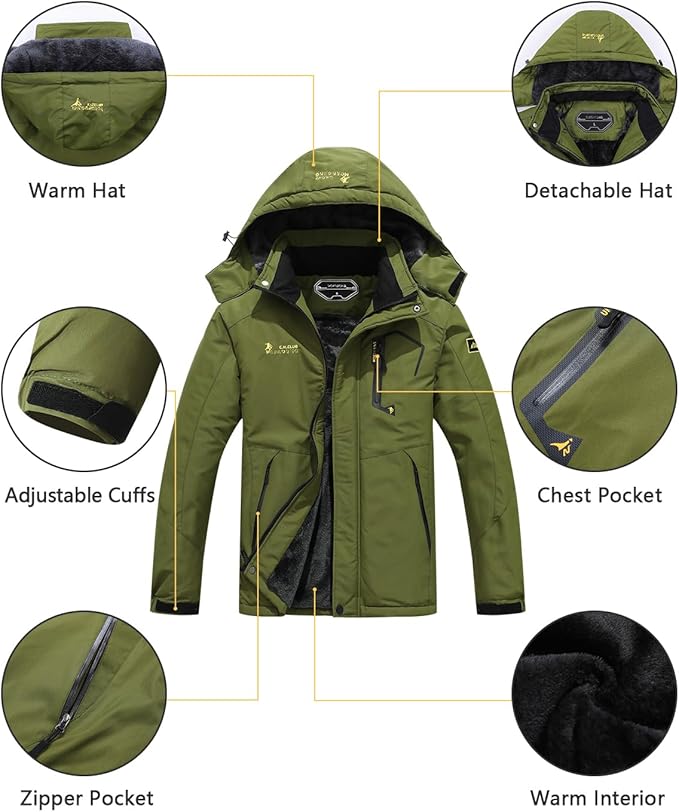 Men's Ski Jacket Warm Winter Snow Coat Waterproof Mountain Windbreaker Snowboarding Jacket Hooded for Hiking Traval