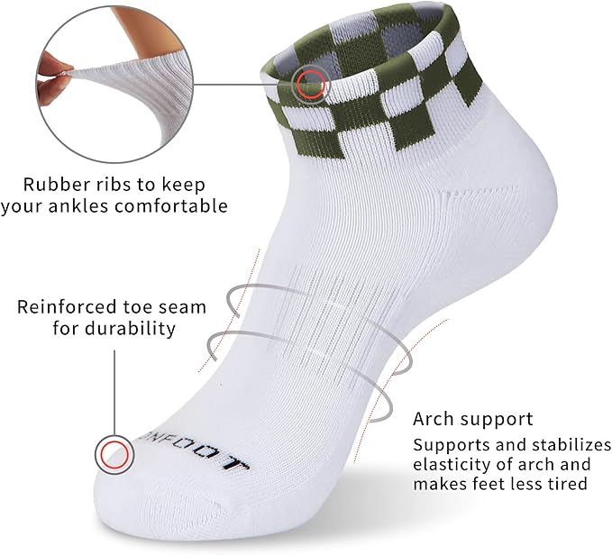MONFOOT Men's/Women's 6 Pairs Daily Cushion Comfort Fit Performance Quarter Ankle Socks Multipack