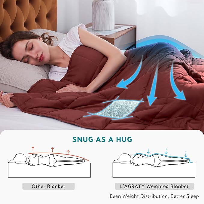 L'AGRATY Weighted Blanket - 60"x80" 15lbs Cooling Breathable Heavy Blanket Microfiber Material with Glass Beads for Adult All-Season Summer Fall Winter Soft Thick Comfort