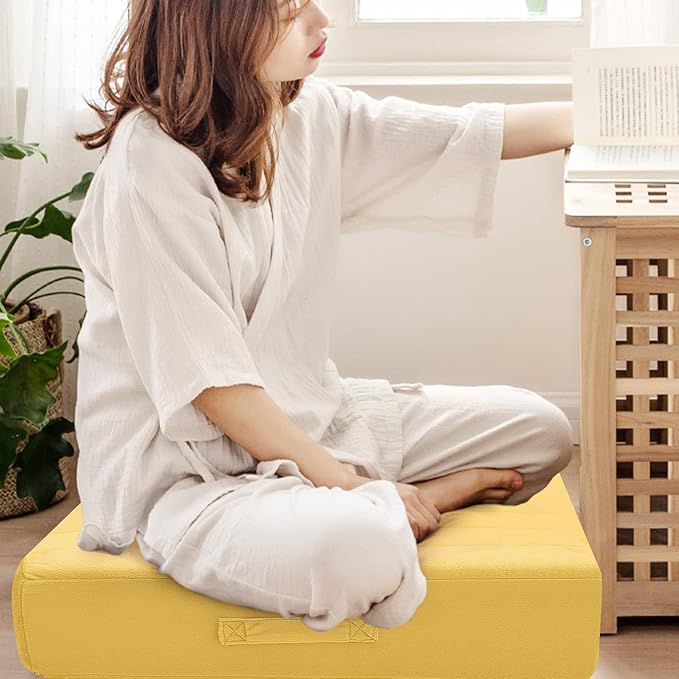 MeMoreCool Square Floor Pillow Seating for Adults Kids, Large Meditation Cushion Floor Pillow with Thick Foam & Soft Tufted Cover, Washable Big Pillow Seat Floor Cushion for Sitting Yoga 22" Yellow