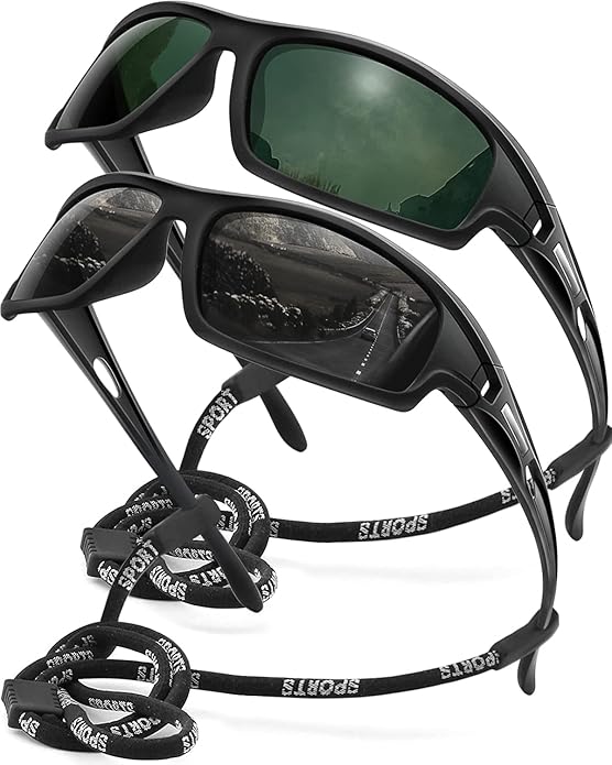 Polarized Sports Sunglasses for Men 100% UV Protection Wrap Around Unbreakable Sun Glasses for Fishing Driving
