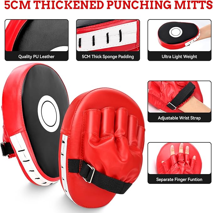 Punching Mitts Kick Pack Set, Boxing Pads Curved Focus Punching Mitts Kickboxing Striking Target Pads for Kids Men Women, Martial Arts Training Equipment for Boxing Taekwondo Karate Muay Thai
