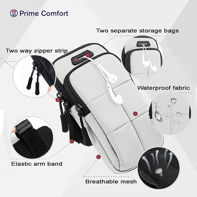 Phone Holder, Arm Bands for Workout, Use for Running, Walking, Hiking & Biking (Grayish White)