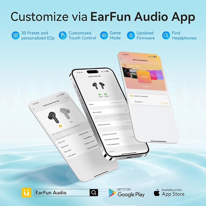 EarFun Air Life Wireless Earbuds, 12mm Driver with Deep Bass, Bluetooth 5.4 in-Ear Earbuds, 4 Mics AI ENC Call, 35H Playtime, 30 Preset EQs Via App, Comfortable Fit, Fast Charging, IPX5 Waterproof