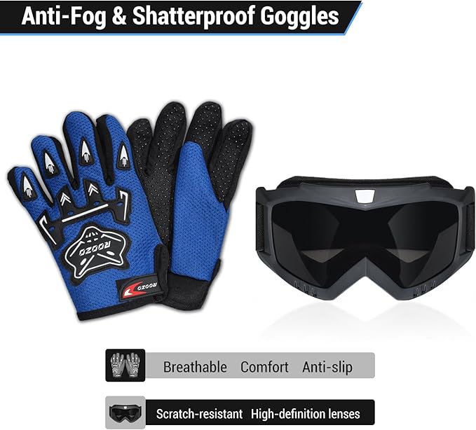 Youth Dirt Bike Helmet DOT Certified - Full Face Motorcycle Helmet for Off-Road, ATV, Street Riding, Includes Adjustable Goggles & Protective Gloves