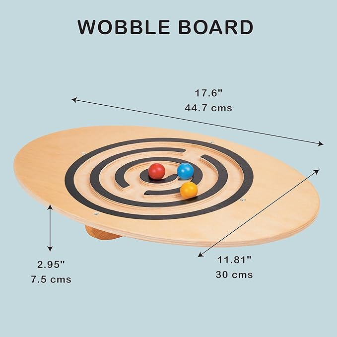Mentari Toys - Wobble Board - 4pc Balance Maze with Colorful Balls - Wooden Balance Board for Core Strength and Coordination - Develops Focus and Motor Skills in Kids - Age 3+