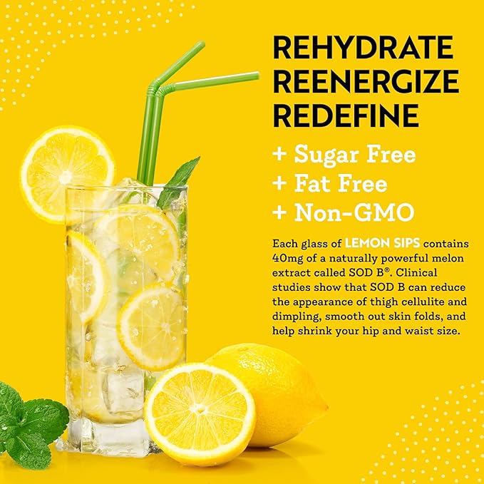 Dr. Kellyann Lemon Sips, Citrus Drink Mix (21 Servings) Rehydrate, Detox, Revitalize, Sugar Free, Fat Free, Non GMO, Hydrates and Firms Skin (Lemon)