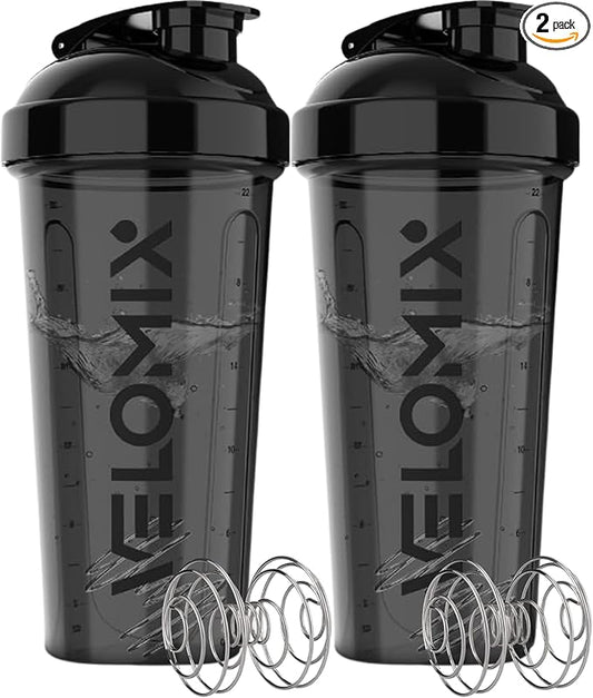 '-2 Pack- 28 oz Protein Shaker Bottles for Protein Mixes - 2x Wire Whisk | Leak Proof Shaker Cups for Protein Shakes | Protein Shaker Bottle Pack | Shakers for Protein Shakes - 2xBlack