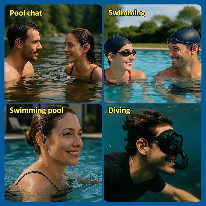 Bone Conduction Swimming Headphones – IP68 Waterproof Open-Ear Bluetooth 5.3 with 32GB MP3 Player, Underwater Swim Headset for Pool Training, Orange