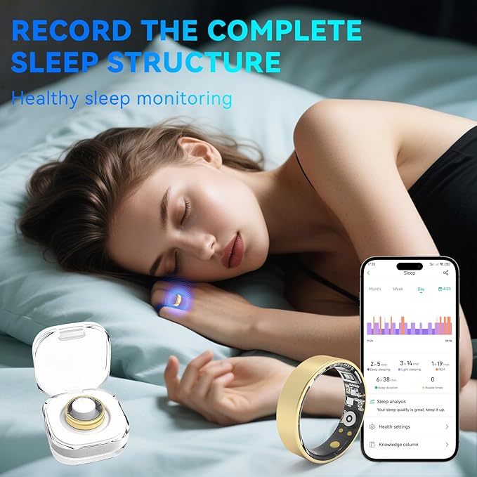 Smart Rings for Women Men,Fitness Tracker Ring,Heart Rate,Blood Oxygen,Blood Pressure,Step Tracker,Sleep Monitoring,No Subscription Fee,IP68 Waterproof Smart Ring for iphone&Android(Gold 12)