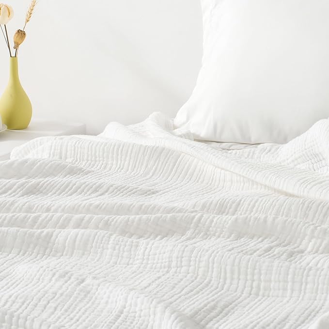 Carriediosa 100% Cotton Muslin Throw Blanket 108" X 90" King Size,4-Layers Summer Gauze Throws for Bed Couch,Soft Lightweight Breathable Linen Blankets Bedspread for Adults All Season,White
