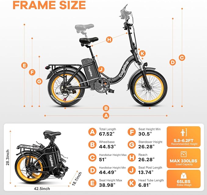 Folding Electric Bike for Adults with Peak 1000W Motor, 48V 20AH Battery up to 30MPH 80 Miles, 20" Fat Tire All Terrain Ebike, Front Suspension 7-Speed Commuter E Bike, Step-Thru, UL Certified
