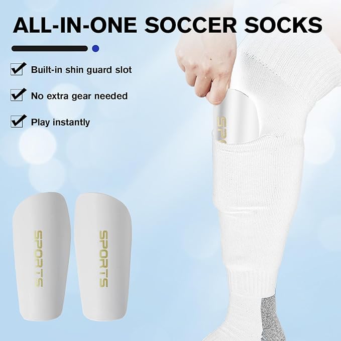 Youth Soccer Shin Guard Socks, Built-in Protective Pads, Kids Knee High Football Athletic Team Socks for Boys Girls