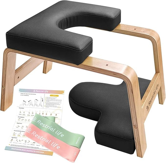 Yoga Headstand Bench- Stand Yoga Chair for Family, Gym - Wood and PU Pads - Relieve Fatigue and Build Up Body (Multi-Color)