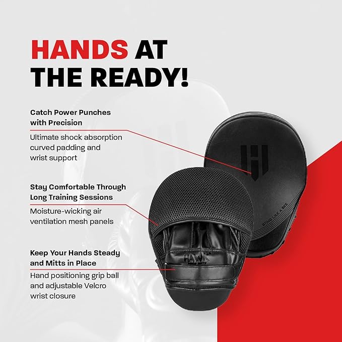 Hawk Sports Punching Mitts for Men, Women, & Kids, Leather Focus Mitts for Martial Arts & Boxing Training, Curved Punch Mitts for Karate, Kickboxing, Krav MAGA, Muay Thai & Taekwondo