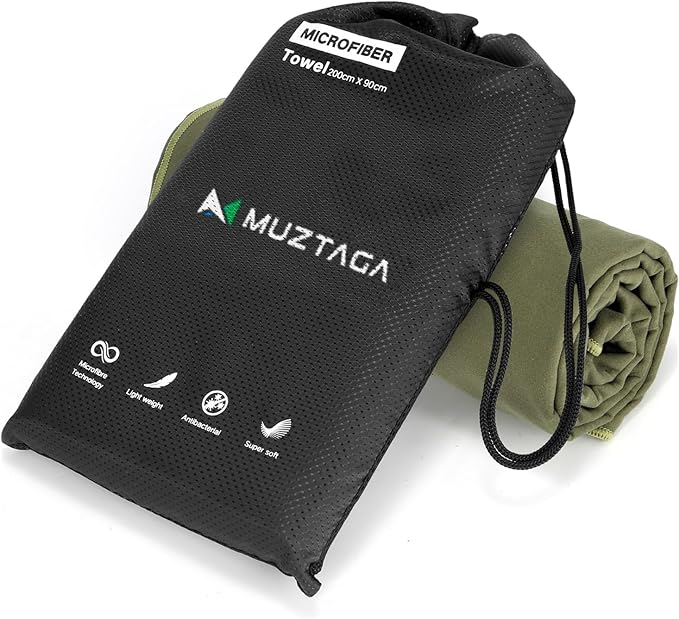 Microfiber Beach Towel-Perfect for Travel, Sports, Camping, Swimming, Yoga, Gym- Quick Dry, Sand Free, Compact, Lightweight, Absorbent (Army Green,Large(160x90cm, 63x35”))