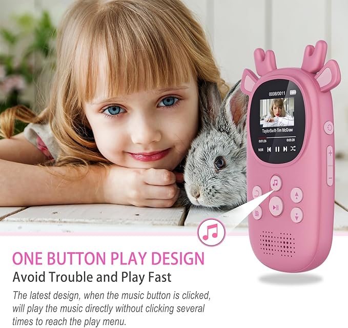 64GB MP3 Players for Kids, Cute Reindeer Portable Music Bluetooth Kid MP3 Player, Child MP3 Player with Bluetooth 5.3,Speaker, FM Radio, Alarm Clock, Voice Recorder, Stopwatch (Support up to 128GB)