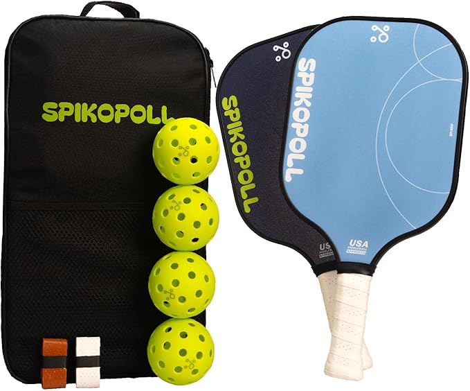 SPI New by SPIKOPOLL Pickleball Paddles Set of 2, USA Pickleball Approved, Lightweight, Durable Fiberglass Pickleball Rackets with Polypropylene Honeycomb Core