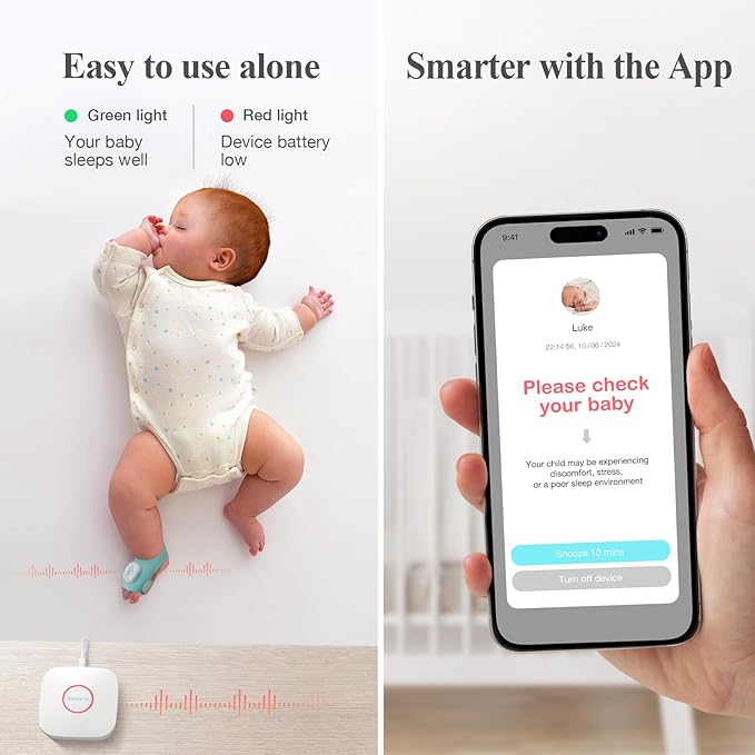 Sense-U Baby Sock Shoe Bundle Smart Baby Monitor: Sock Shoe Plus 2.5K PTZ Camera - Track Heart Rate, Sleep Movement, Heartbeat, Pan-Tilt-Zoom Video, AI Cry Detection, Audio