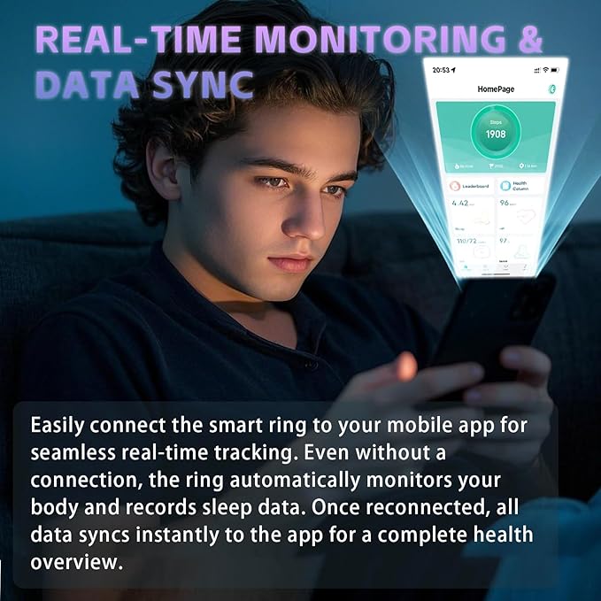 Smart Ring for Men Women – Fitness Tracker Ring with Heart Rate, SpO2, Blood Pressure, Sleep Monitoring, Step & Calorie Counter, No Subscription Fee, iOS & Android Compatible (Black, 10)