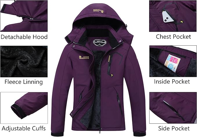 MOERDENG Women's Waterproof Ski Jacket Warm Winter Snow Coat Mountain Windbreaker Hooded Raincoat Jacket