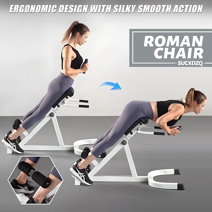 Roman Chair Back Extender - Angle & Height Dual Adjustable Hyperextension Bench for Home Gym - Adjustable Back Exercise Machine