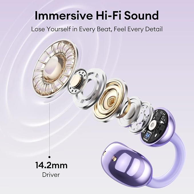 Stylish Open Ear Clip On Earbuds with Removable Butterfly Earring, Clip On Headphones with LCD Touch Screen, Fashionables Open Ear Headphones for Women, Butterfly Earring Purple Earbuds