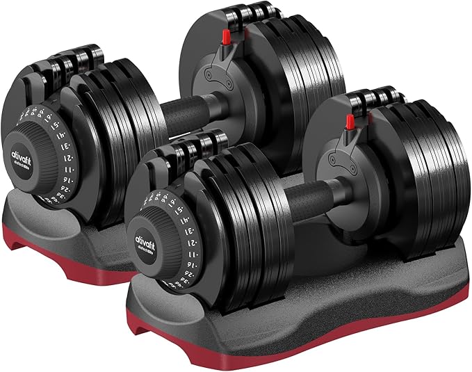 Ativafit 27.5/66/88LBS Pair Adjustable Dumbbell Set with Anti-slip Handle 12 In 1 Quick Dial Adjustment Weights With Safety Locking Button Space Saving Strength Training for Full Body Home Gym Workout
