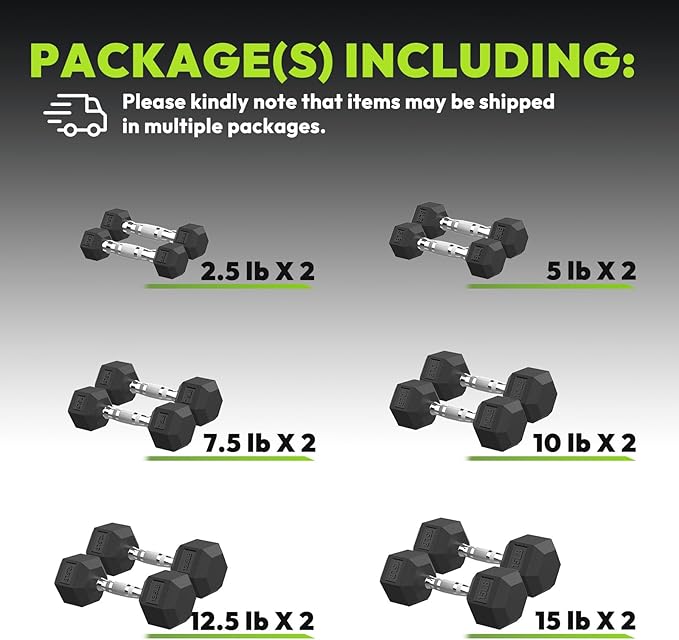 Hex Dumbbell Set, 45-400 lb Set Rubber Encased Exercise & Fitness Dumbbells, Weights Dumbbells Set, Hand Weight for Strength Training