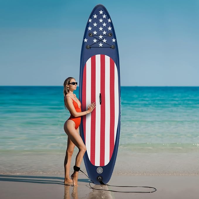 GYMAX Stand Up Paddle Board, Inflatable SUP with Wide Non-Slip EVA Deck, Accessories-Leash, D Rings, Hand Pump, Adjustable Paddle & Backpack, Paddle Boards for Adults Youth