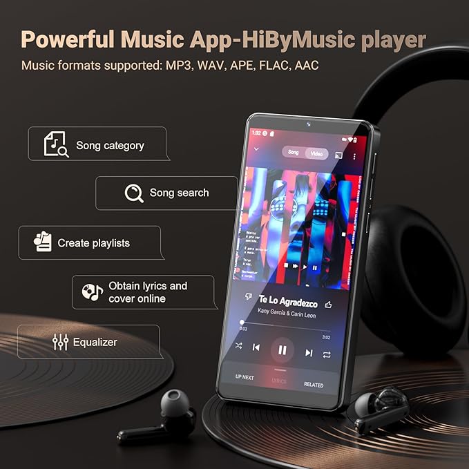 128GB MP3 Player with Bluetooth and WiFi, Android 13.0, 5.5" HD Touchscreen, 13MP Camera, Preloaded Spotify, Pandora, 1TB Expandable & Parental Controls Black