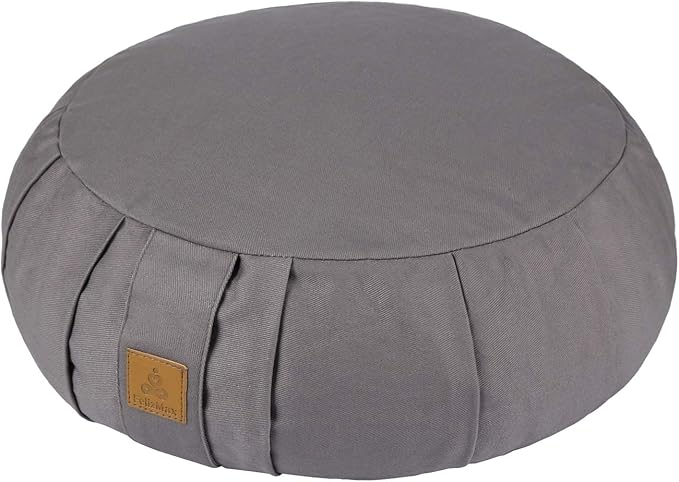 Round Zafu Meditation Cushion, D=15" H=5.5" Zabuton Meditation Pillow, Yoga Bolster/Pillow, Floor seat, Zippered Organic Cotton Cover, Natural Buckwheat, Kneeling Pillow