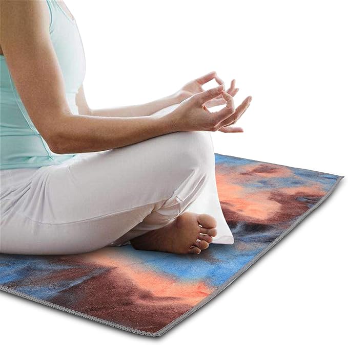 Yoga Towels , Non Slip Hot Yoga Towel Skidless Waffle Texture, 100% Absorbent Odorless Microfiber Yoga Blanket, Standard Sized 24 x72 in Mat Towel,for Hot Yoga, Bikram, Pilates ( Blue & Grey)…1