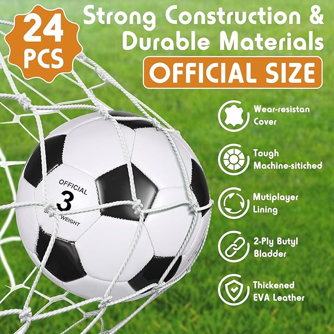 Sotiff 24 Pcs Size 5/4 Soccer Ball Bulk with 24 Pump Deflated Soccer Balls for Kids Teen Football Bulk for Game Training School Team Sports Adults Player Practice Outdoor